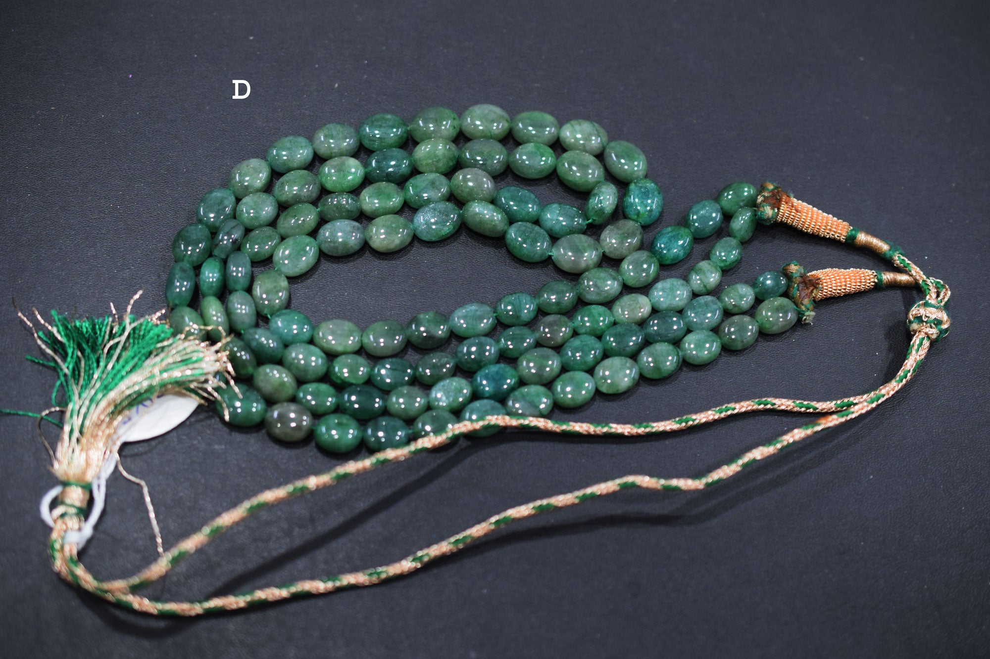 3 Line Natural Emerald Green Smooth Oval Shape Necklace With Adjustable Tussle , 7x8 - 10x13.50 mm , 17"- 21" , 18867