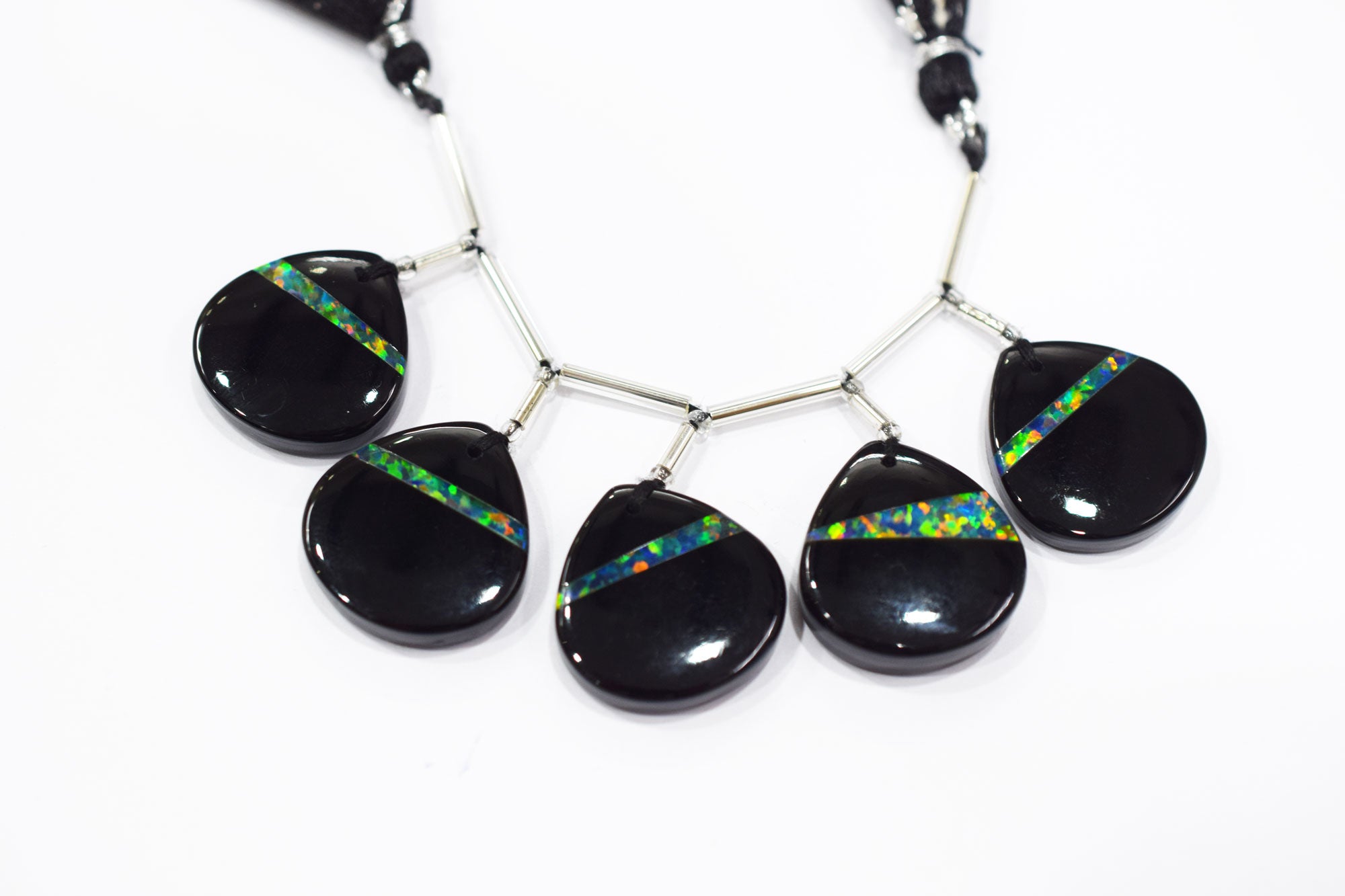5 Pieces Ethiopian Opal Fused Black Onyx Heart Shape Briolettes , 20x20 mm , 19083