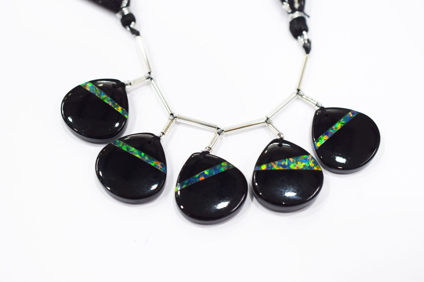 5 Pieces Ethiopian Opal Fused Black Onyx Heart Shape Briolettes , 20x20 mm , 19083