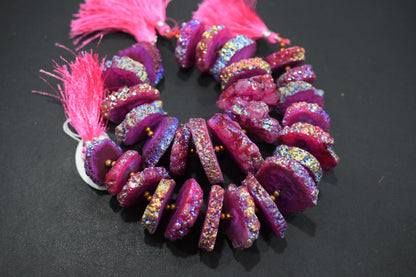 Rainbow Coated Stalactite Solar Quartz Tyre Shape , Sold By Strand , 21x23-32x35 mm , 7", 19311