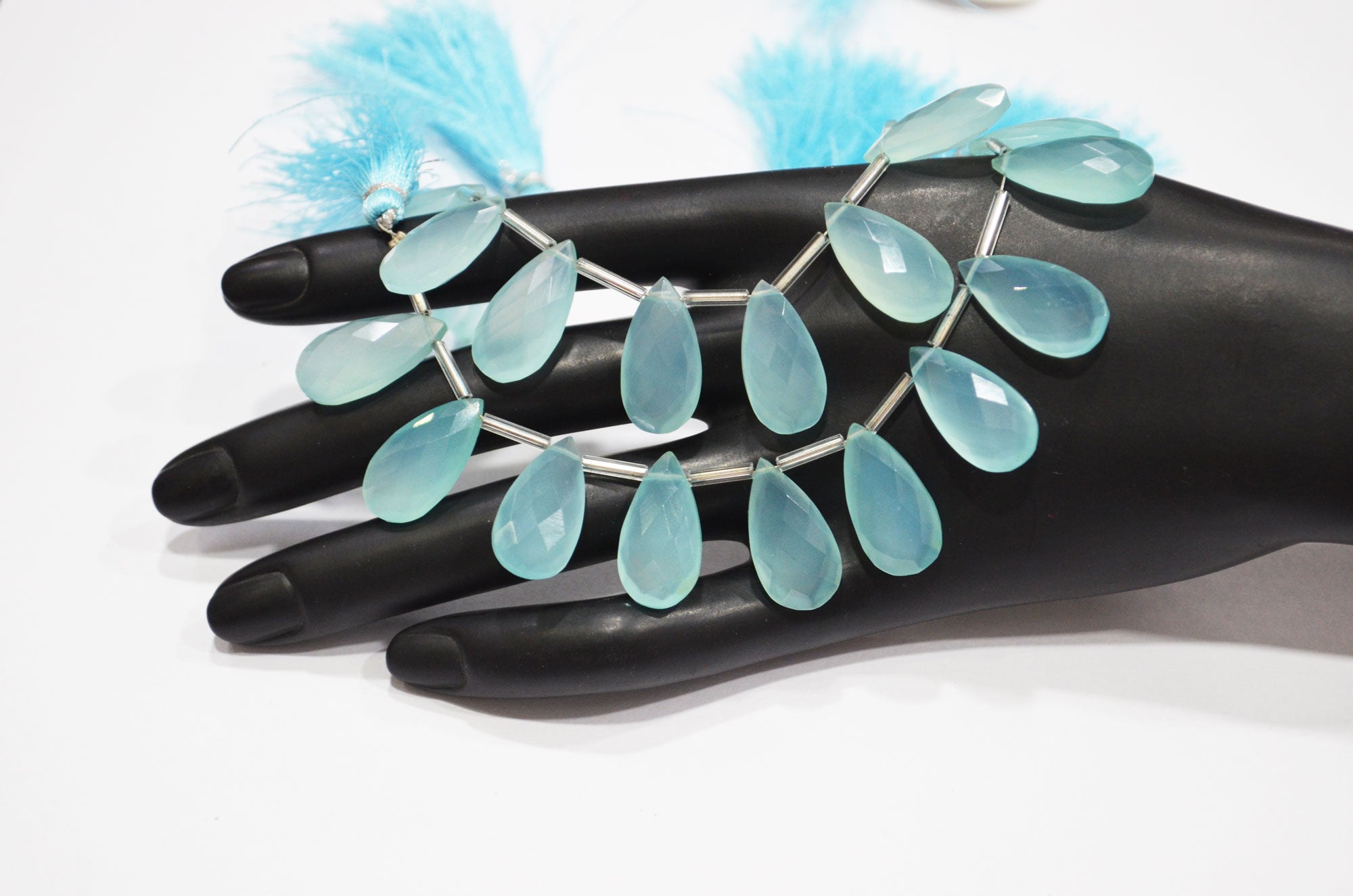 11 Pieces In A Strand Aqua Chalcedony Pear Shape Beads , Sold By Strand , 10x20 mm , 19328