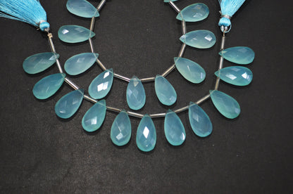 11 Pieces In A Strand Aqua Chalcedony Pear Shape Beads , Sold By Strand , 10x20 mm , 19328