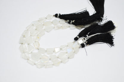 Natural Rainbow Moonstone Crown Cut Tablets Shape Beads , Sold By Strand , 7 Inches , 8x9 - 15x18 mm , 19330