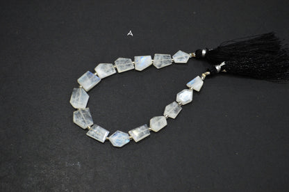 Natural Rainbow Moonstone Crown Cut Tablets Shape Beads , Sold By Strand , 7 Inches , 8x9 - 15x18 mm , 19330