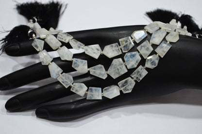 Natural Rainbow Moonstone Crown Cut Tablets Shape Beads , Sold By Strand , 7 Inches , 8x9 - 15x18 mm , 19330