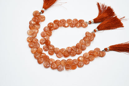 Natural Sunstone Smooth Heart Shape Beads , Sold By Strand , 8 Inches , 10x10 - 11x11 mm , 19335