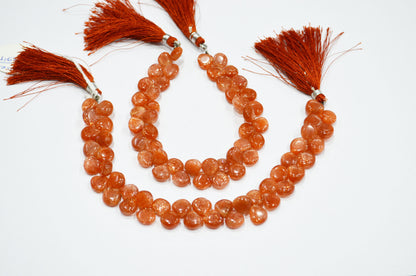 Natural Sunstone Smooth Heart Shape Beads , Sold By Strand , 8 Inches , 9x9 - 10x10 mm , 19336