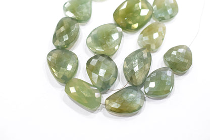 Mystic Light Olive Green Color Chalcedony Nuggets Shape Beads , Olive Color Chalcedony Faceted Beads , 14.50 Inches , 18x22 - 22x28 mm , 19434