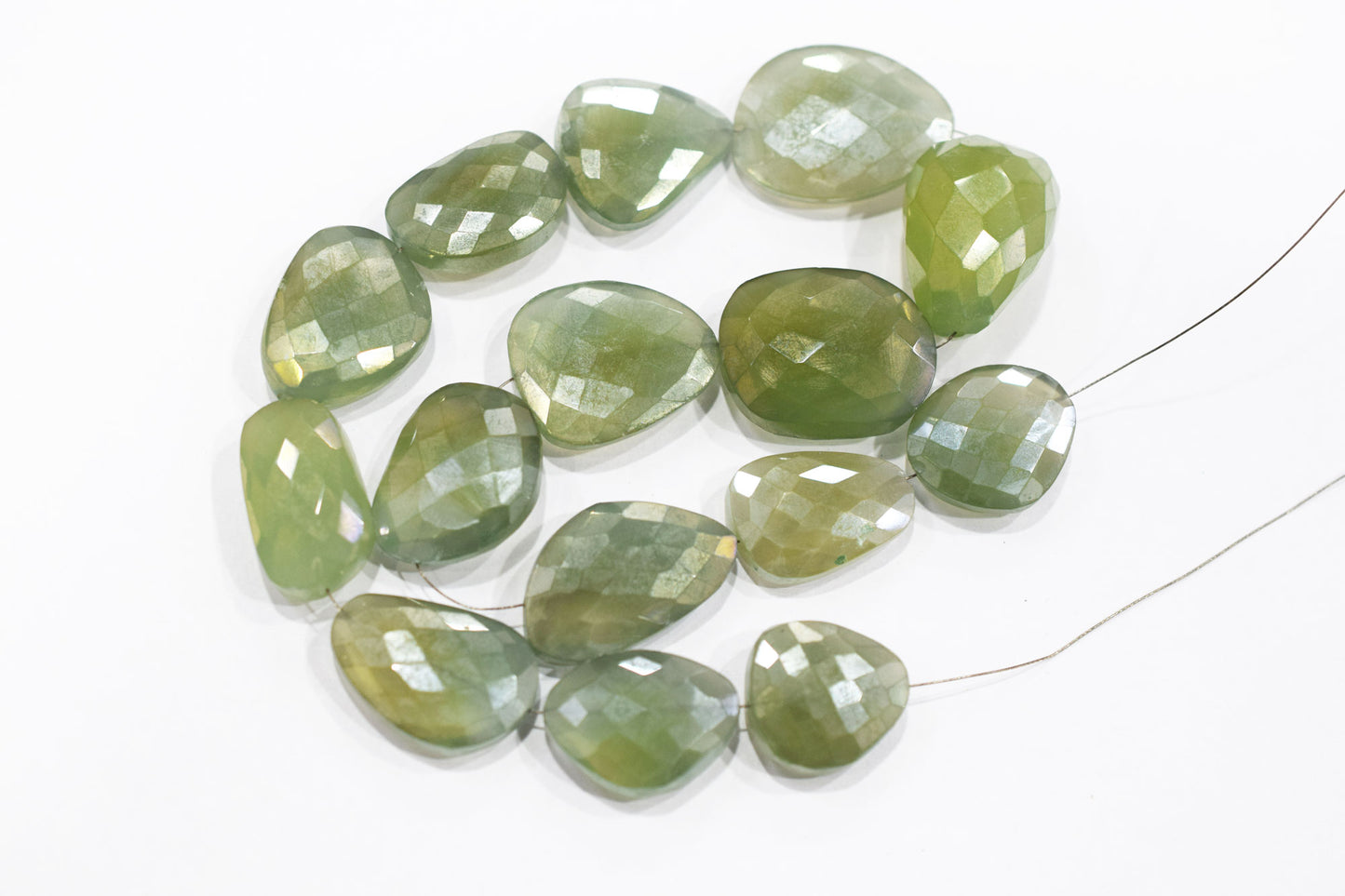 Mystic Light Olive Green Color Chalcedony Nuggets Shape Beads , Olive Color Chalcedony Faceted Beads , 14.50 Inches , 18x22 - 22x28 mm , 19434