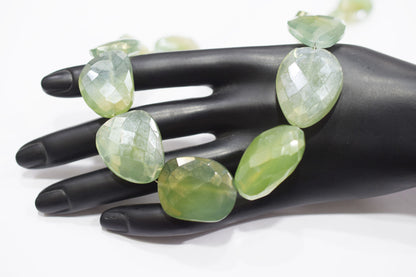 Mystic Light Olive Green Color Chalcedony Nuggets Shape Beads , Olive Color Chalcedony Faceted Beads , 14.50 Inches , 18x22 - 22x28 mm , 19434