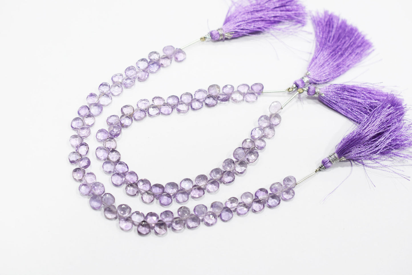 Natural Pink Amethyst Heart Shape Beads , Pink Amethyst Faceted Briolettes , 8 Inches , 6.50x6.50 mm , 19436