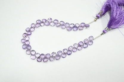 Natural Pink Amethyst Heart Shape Beads , Pink Amethyst Faceted Briolettes , 8 Inches , 6.50x6.50 mm , 19436