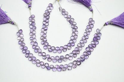 Natural Pink Amethyst Heart Shape Beads , Pink Amethyst Faceted Briolettes , 8 Inches , 6.50x6.50 mm , 19436