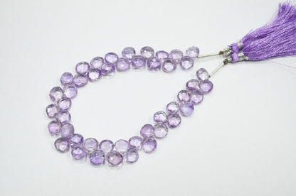 Natural Pink Amethyst Heart Shape Beads , Pink Amethyst Faceted Briolettes , Sold By Strand , 8 Inches , 7x7 - 7.50x7.50 mm , 19437