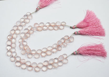 Natural Rose Quartz Heart Shape Beads , Rose Quartz Faceted Briolettes , Sold By Strand , 8 Inches , 9x9 - 10x10 mm , 19439