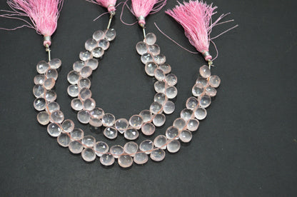 Natural Rose Quartz Heart Shape Beads , Rose Quartz Faceted Briolettes , Sold By Strand , 8 Inches , 9x9 - 10x10 mm , 19439
