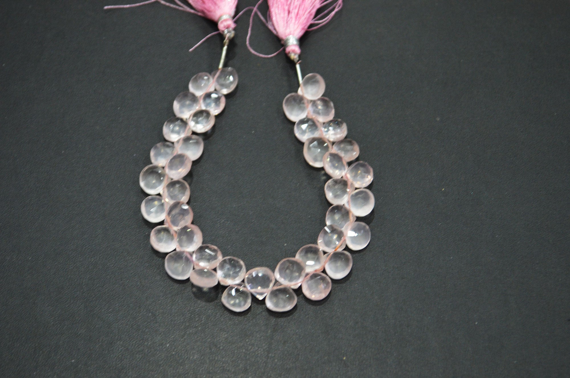 Natural Rose Quartz Heart Shape Beads , Rose Quartz Faceted Briolettes , Sold By Strand , 8 Inches , 9x9 - 10x10 mm , 19439