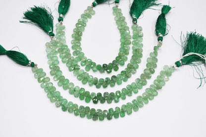 Natural Green Strawberry Pear Shape Beads , Green Strawberry Faceted Briolettes , 8 Inches , 6x8 mm , 19441