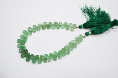 Natural Green Strawberry Pear Shape Beads , Green Strawberry Faceted Briolettes , 8 Inches , 6x8 mm , 19441