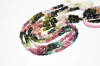 Natural Multi Tourmaline Square Shape Beads , Multi Tourmaline Faceted Beads , Sold By Strand , 14 Inches , 5x5 - 5.50x5.50 mm , 19447
