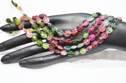Natural Multi Tourmaline Oval Shape Beads , Multi Tourmaline Faceted Beads , Sold By Strand , 15 Inches , 8x8 - 8x9.50 mm , 19448