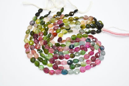 Natural Multi Tourmaline Oval Shape Beads , Multi Tourmaline Faceted Beads , Sold By Strand , 15 Inches , 8x8 - 8x9.50 mm , 19448