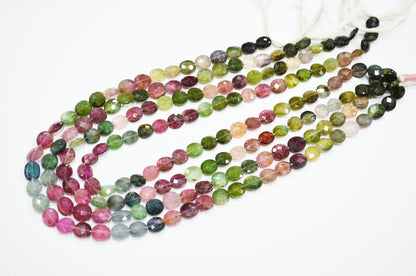 Natural Multi Tourmaline Oval Shape Beads , Multi Tourmaline Faceted Beads , Sold By Strand , 15 Inches , 8x8 - 8x9.50 mm , 19448