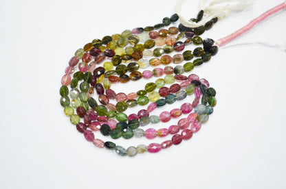 Natural Multi Tourmaline Oval Shape Beads , Multi Tourmaline Faceted Beads , Sold By Strand , 15 Inches , 6x7 - 6x8.50 mm , 19450