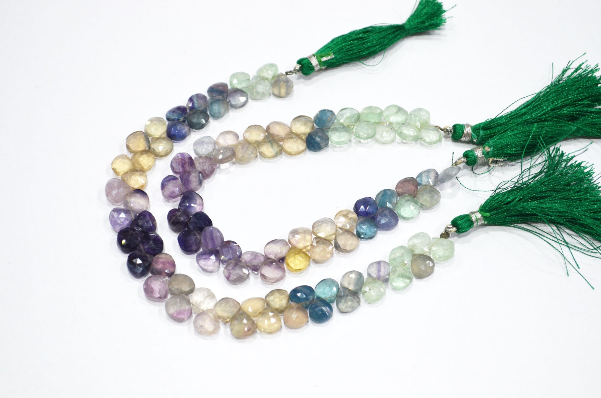 Natural Multi Fluorite Heart Shape Beads , Multi Fluorite Faceted Briolettes , Sold By Strand , 8 Inches , 7.50x7.50 - 8x8 mm , 19460