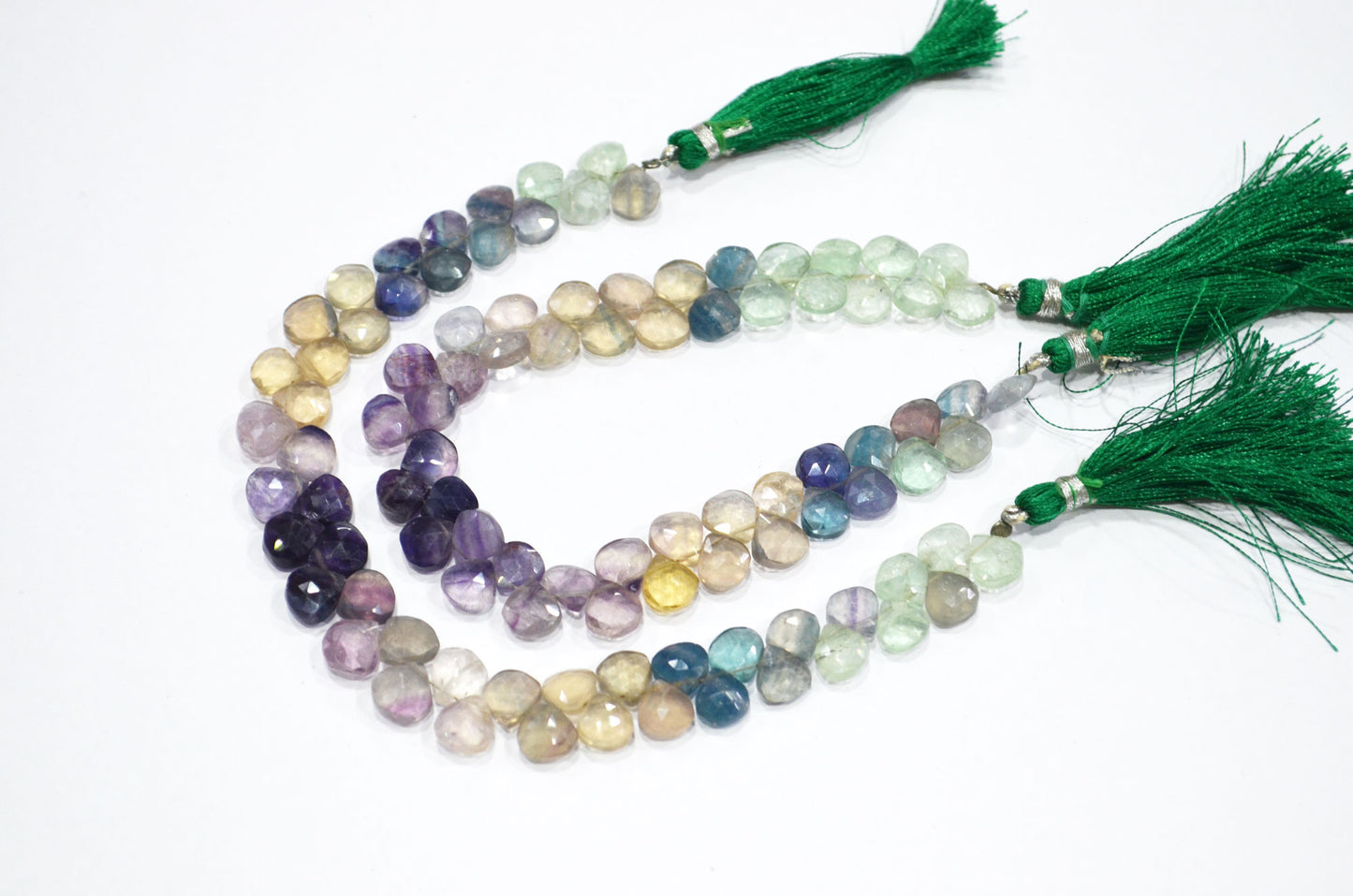 Natural Multi Fluorite Heart Shape Beads , Multi Fluorite Faceted Briolettes , Sold By Strand , 8 Inches , 7.50x7.50 - 8x8 mm , 19460