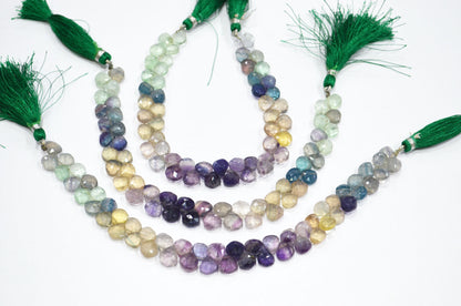 Natural Multi Fluorite Heart Shape Beads , Multi Fluorite Faceted Briolettes , Sold By Strand , 8 Inches , 7.50x7.50 - 8x8 mm , 19460
