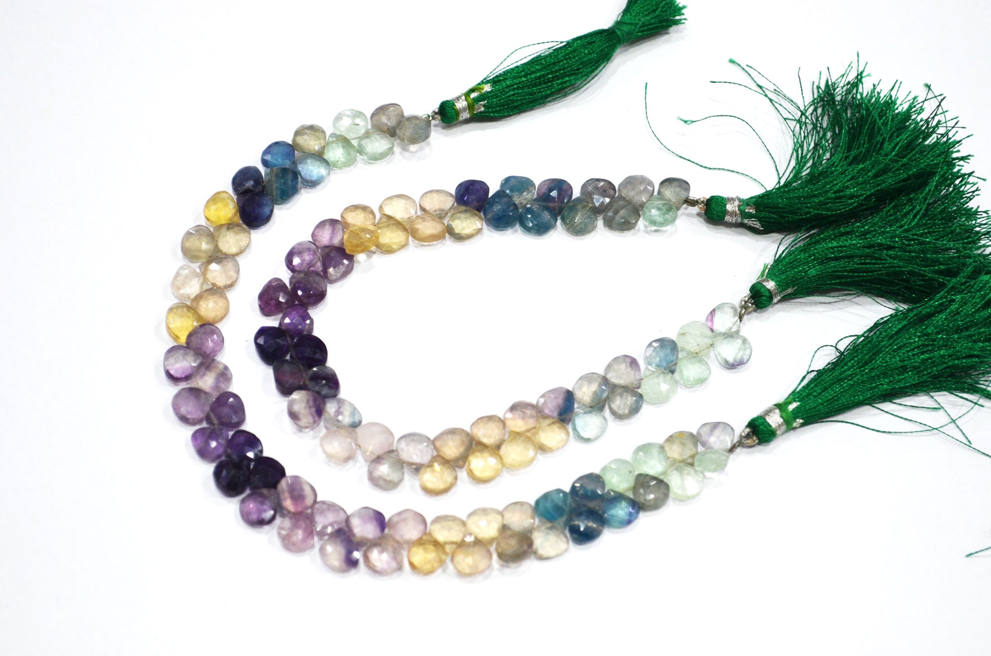 Natural Multi Fluorite Heart Shape Beads , Multi Fluorite Faceted Briolettes , Sold By Strand , 8 Inches , 7x7 - 7.50x7.50 mm , 19461