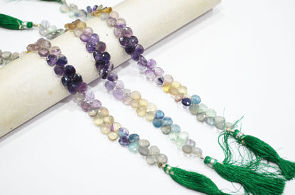Natural Multi Fluorite Heart Shape Beads , Multi Fluorite Faceted Briolettes , Sold By Strand , 8 Inches , 8x8 - 8.50x8.50 mm , 19462
