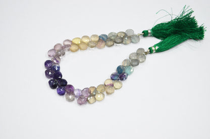 Natural Multi Fluorite Heart Shape Beads , Multi Fluorite Faceted Briolettes , Sold By Strand , 8 Inches , 8x8 - 8.50x8.50 mm , 19462