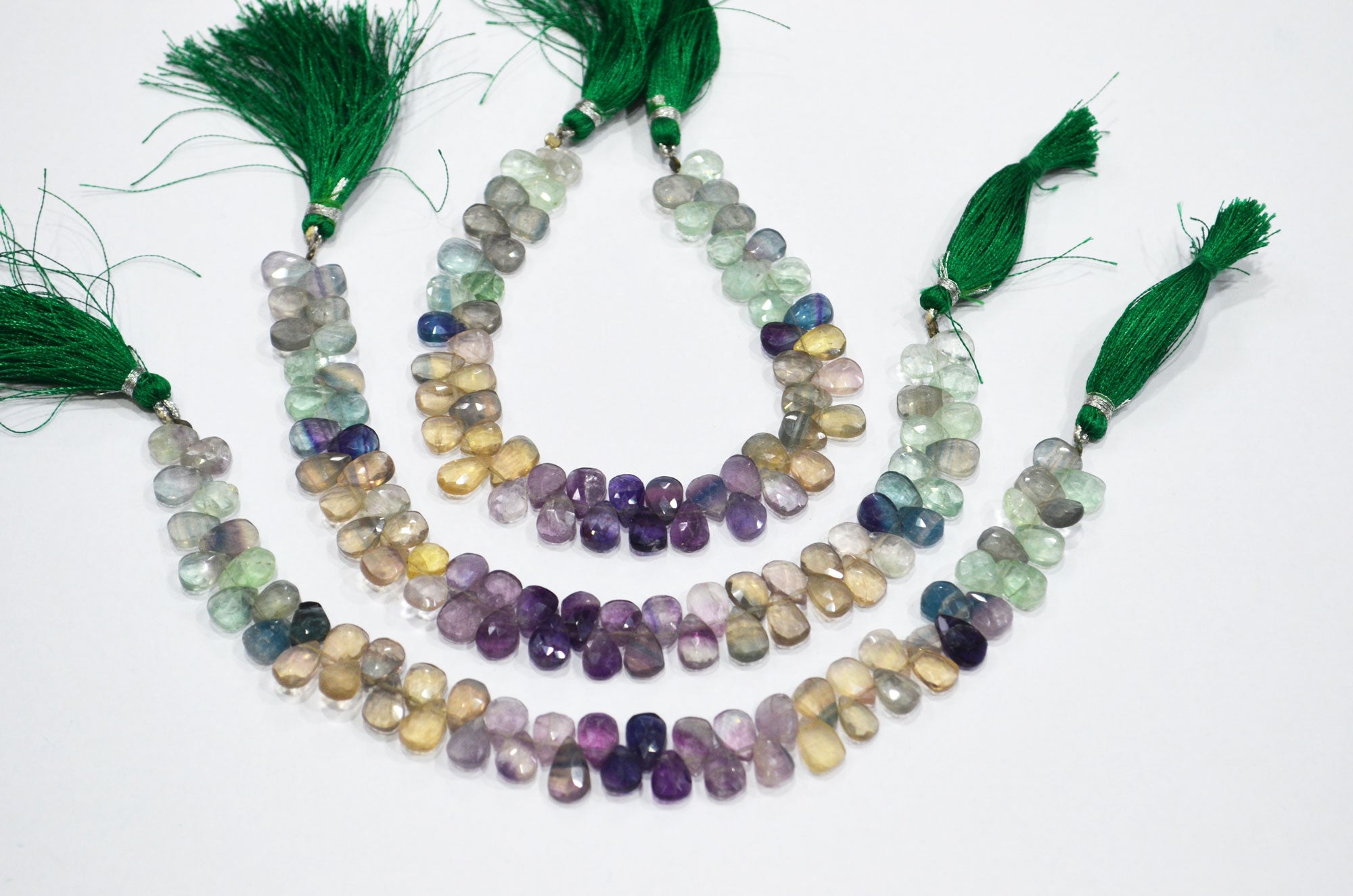 Natural Multi Fluorite Pear Shape Beads , Multi Fluorite Faceted Briolettes , Sold By Strand , 8 Inches , 6.50x8 - 6.50x10 mm , 19463
