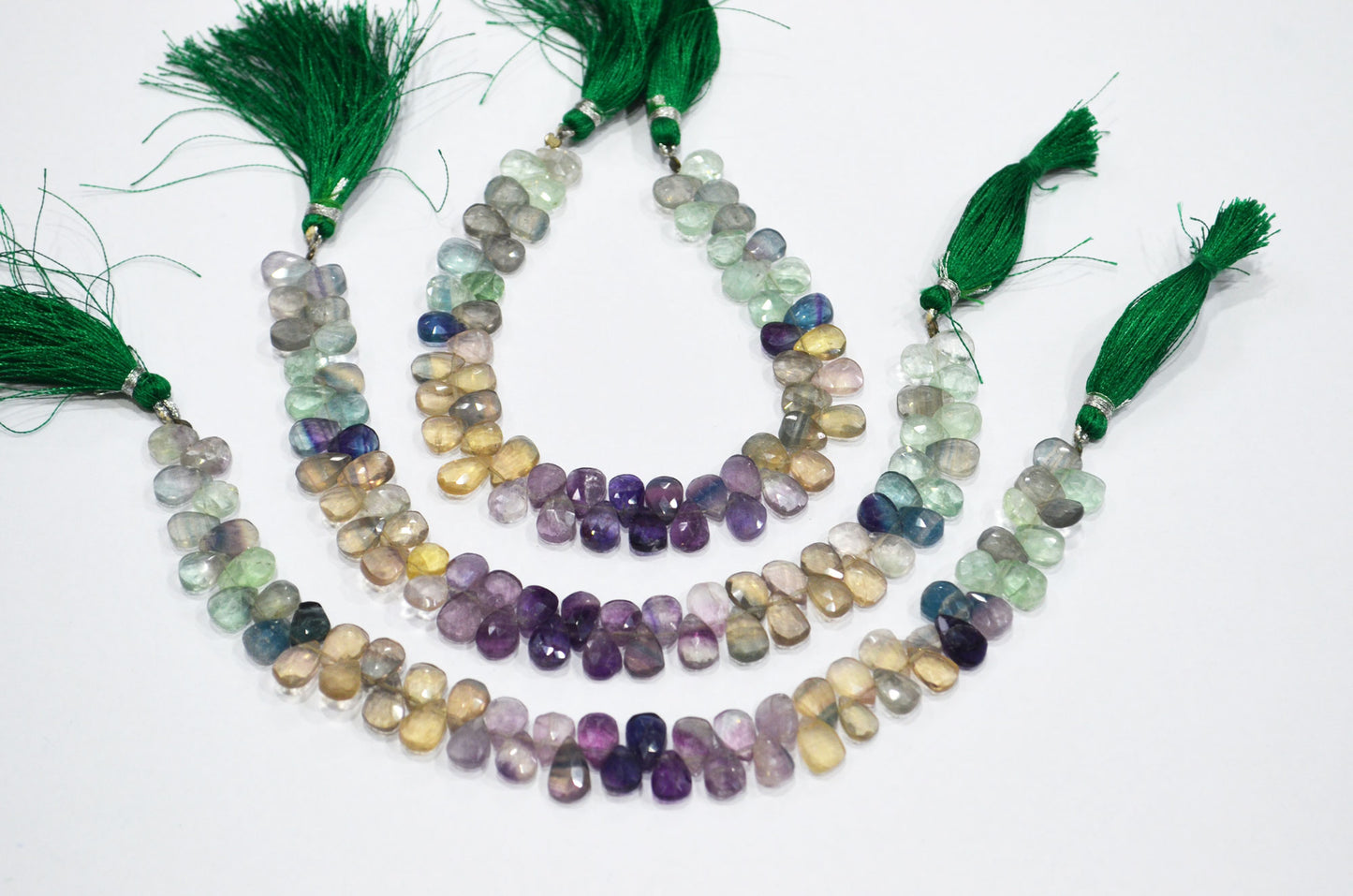 Natural Multi Fluorite Pear Shape Beads , Multi Fluorite Faceted Briolettes , Sold By Strand , 8 Inches , 6.50x8 - 6.50x10 mm , 19463