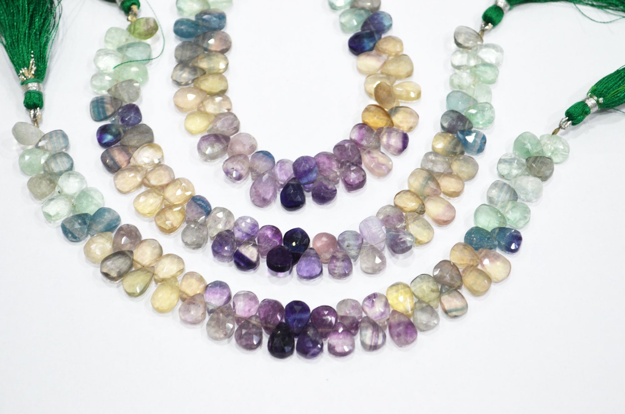 Natural Multi Fluorite Pear Shape Beads , Multi Fluorite Faceted Briolettes , Sold By Strand , 8 Inches , 7x9 - 7x10 mm , 19464
