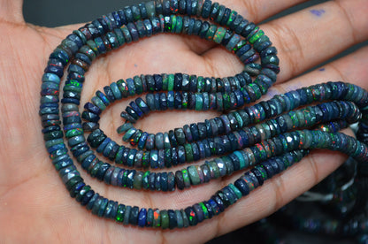 Color Play Black Ethiopian Opal Faceted Tyre Shape Beads , Sold By Strand , 5.75 mm , 16" , 19693