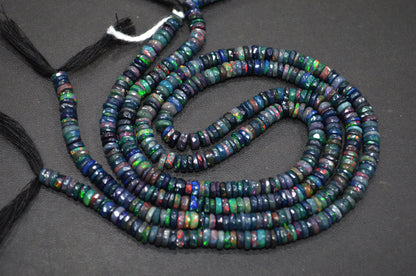 Color Play Black Ethiopian Opal Faceted Tyre Shape Beads , Sold By Strand , 5.75 mm , 16" , 19693