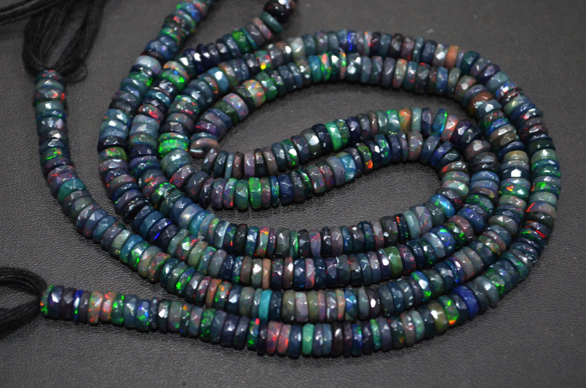 Color Play Black Ethiopian Opal Faceted Tyre Shape Beads , Sold By Strand , 5.75 mm , 16" , 19693