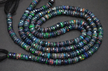 Color Play Black Ethiopian Opal Faceted Tyre Shape Beads , Sold By Strand , 5.75 mm , 16" , 19693
