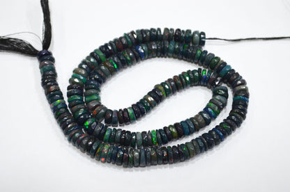 Color Play Black Ethiopian Opal Faceted Tyre Shape Beads , Sold By Strand , 6.50 mm , 16" , 19695