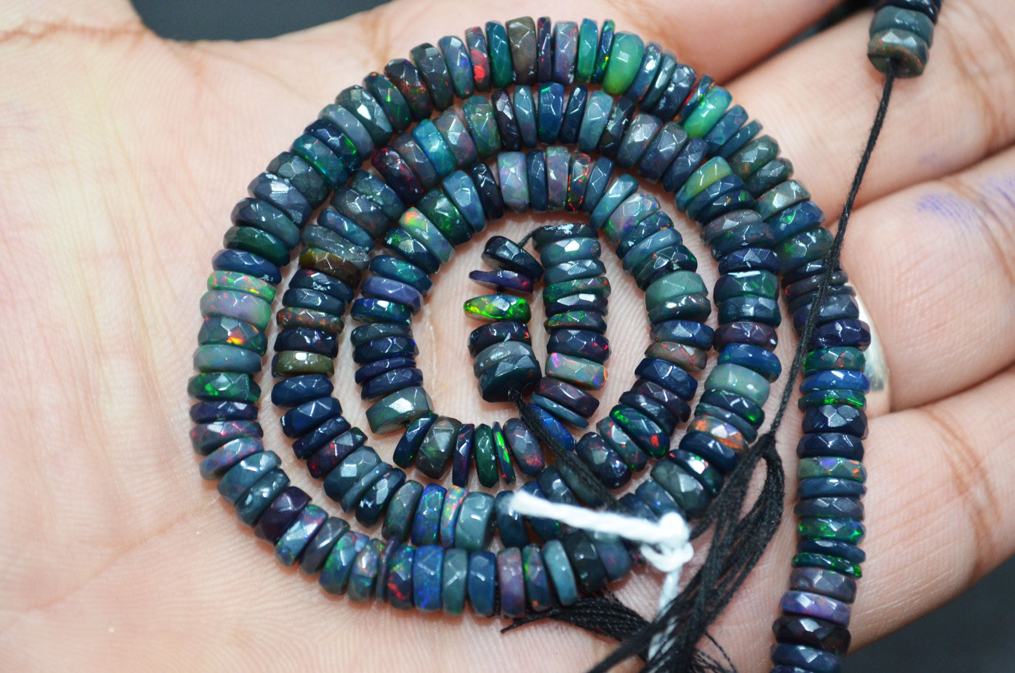 Color Play Black Ethiopian Opal Faceted Beads , Sold By Strand , 6.50 mm , 16" , 19695