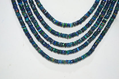 Color Play Black Ethiopian Opal Faceted Beads Necklace With Adjustable Tussle , 5 mm , 16"- 20", 19698