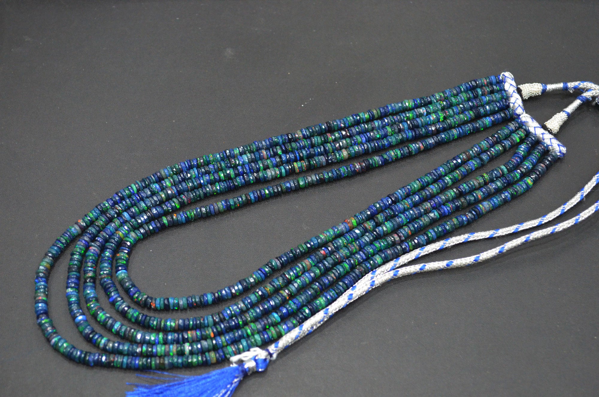 Color Play Black Ethiopian Opal Faceted Beads Necklace With Adjustable Tussle , 5 mm , 16"- 20", 19698