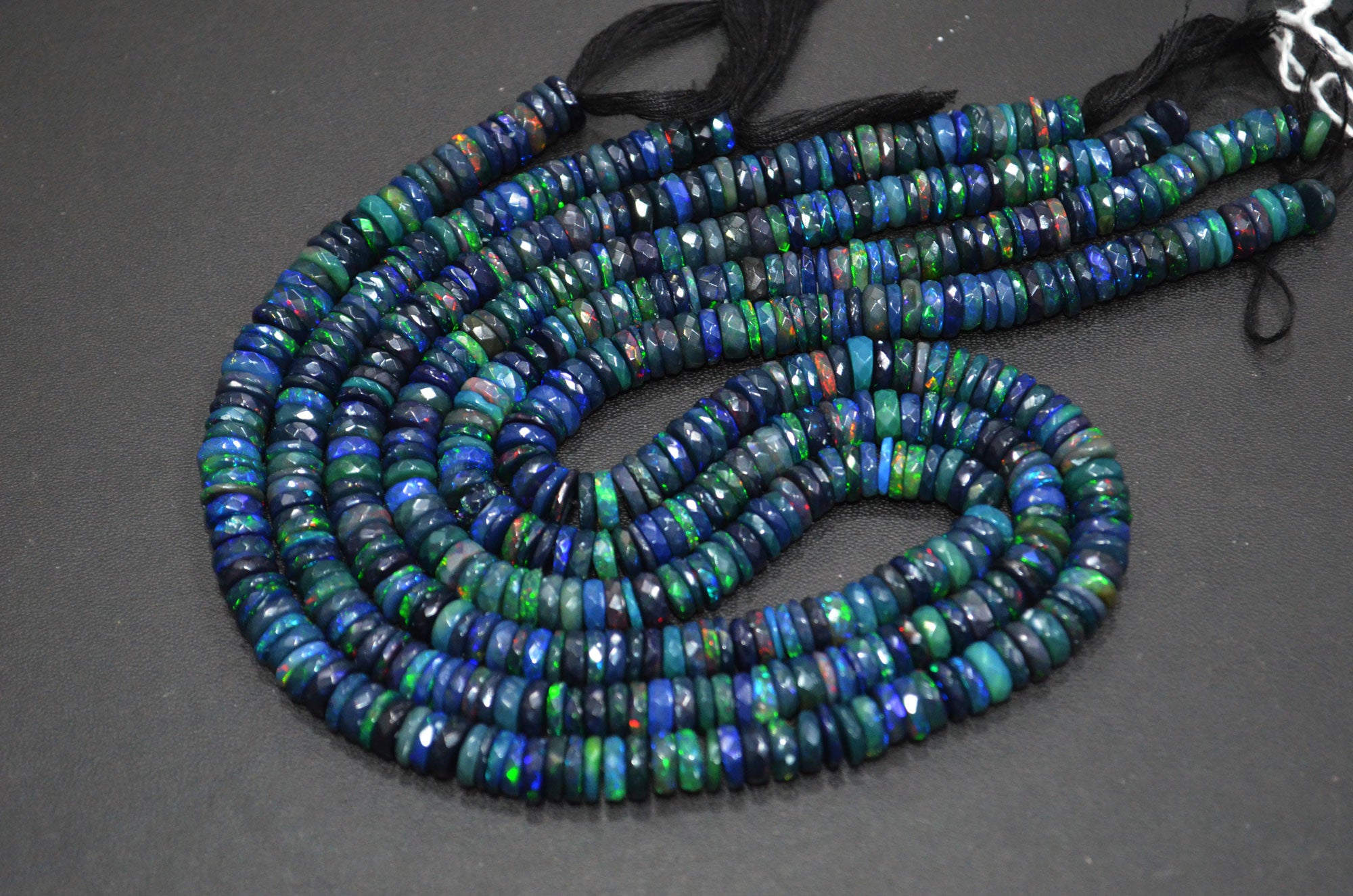 Color Play Black Ethiopian Opal Faceted Beads , Sold By Strand , 7 - 8 mm , 16" , 19702