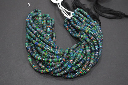 Color Play Black Ethiopian Opal Faceted Tyre Shape Beads , Sold By Strand , 4 - 5.50 mm , 16" , 19704