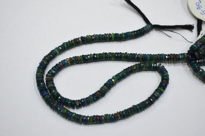 Color Play Black Ethiopian Opal Faceted Tyre Shape Beads , Sold By Strand , 4 - 5.50 mm , 16" , 19704