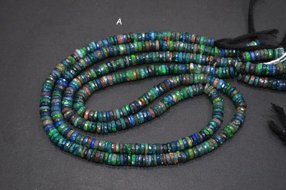Color Play Black Ethiopian Opal Faceted Tyre Shape Beads , Sold By Strand , 4 - 5.50 mm , 16" , 19704