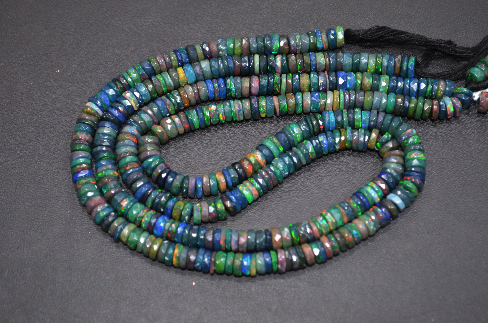 Color Play Black Ethiopian Opal Faceted Beads , Sold By Strand , 6 - 7 mm , 16" , 19705